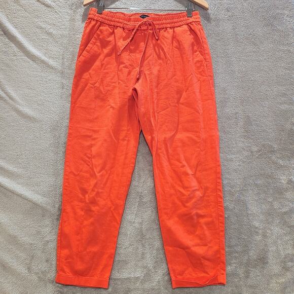 J. Crew Womens Orange Linen Cotton Drawstring Straight Leg Pants Size 6 Beach - Picture 1 of 14